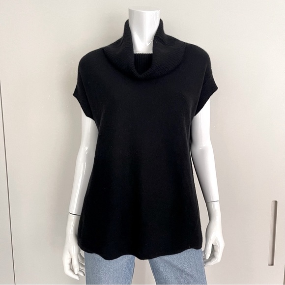 VINCE Short Sleeve Turtleneck Cashmere Sweater in Black - Picture 1 of 10